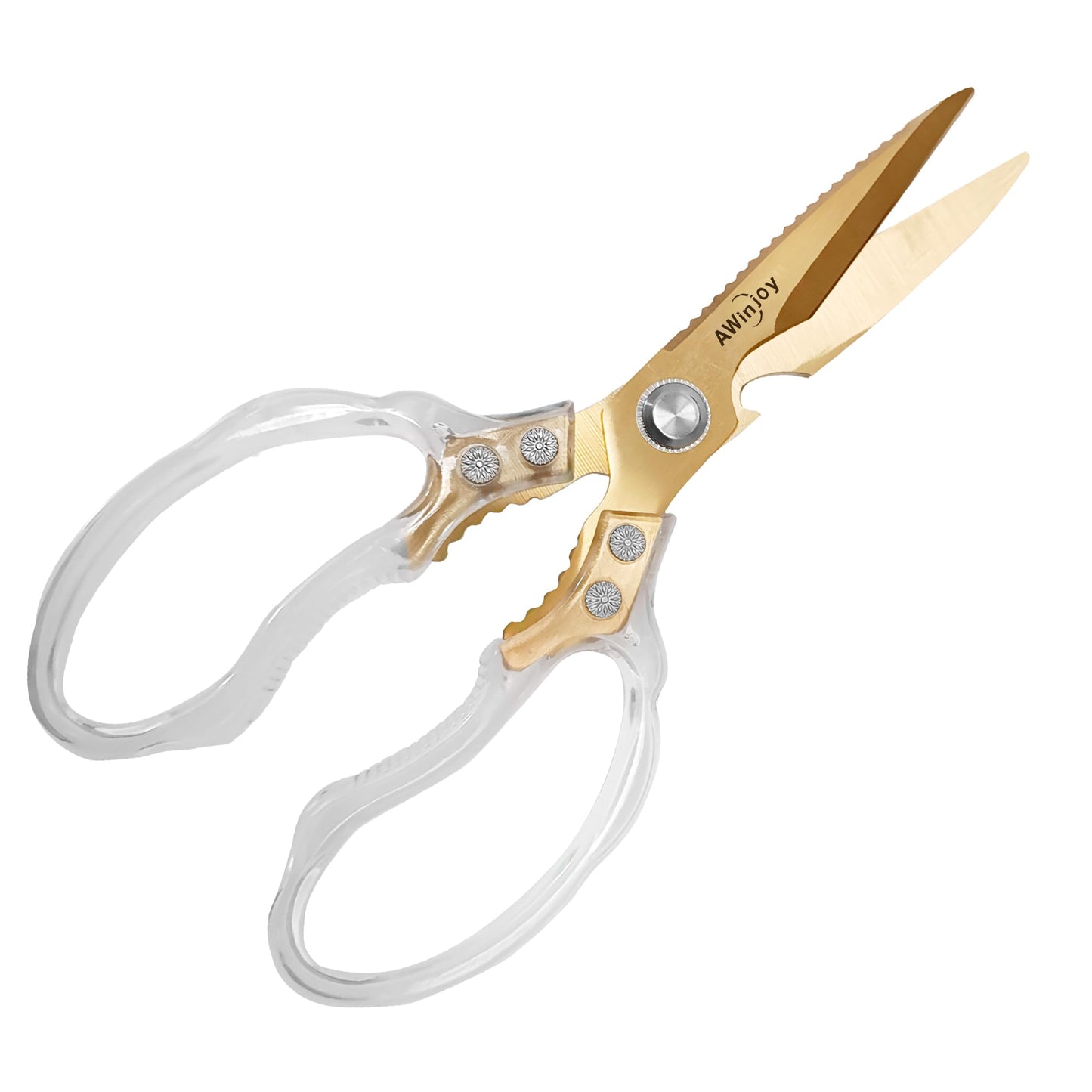 AWinjoy Kitchen Scissors, Heavy Duty Sharp Shears Dishwasher Safe, Rose Gold Cooking Accessories for Meat, Chicken, Fish, Poultry, Herb, Bread