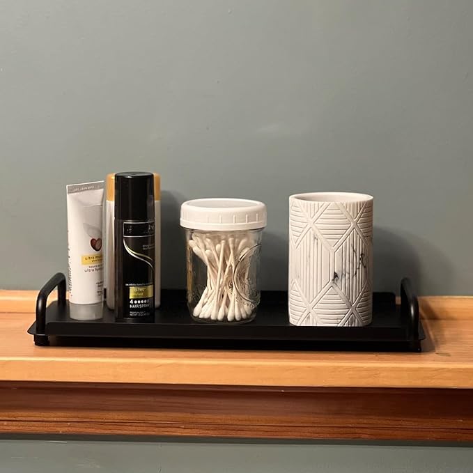Toilet Paper Basket, Tank Tray with Handle, Bathroom Counter Storage Tray for Kitchen (Black)