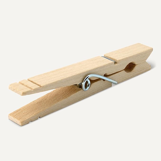 Amazon Basics Wood Clothespins with Spring, Pack of 100