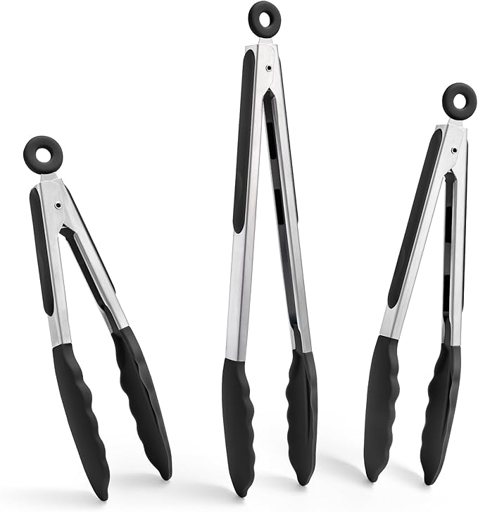 Doosu Kitchen Tongs with Silicone Tips for Cooking Serving (16in, Aqua Sky)