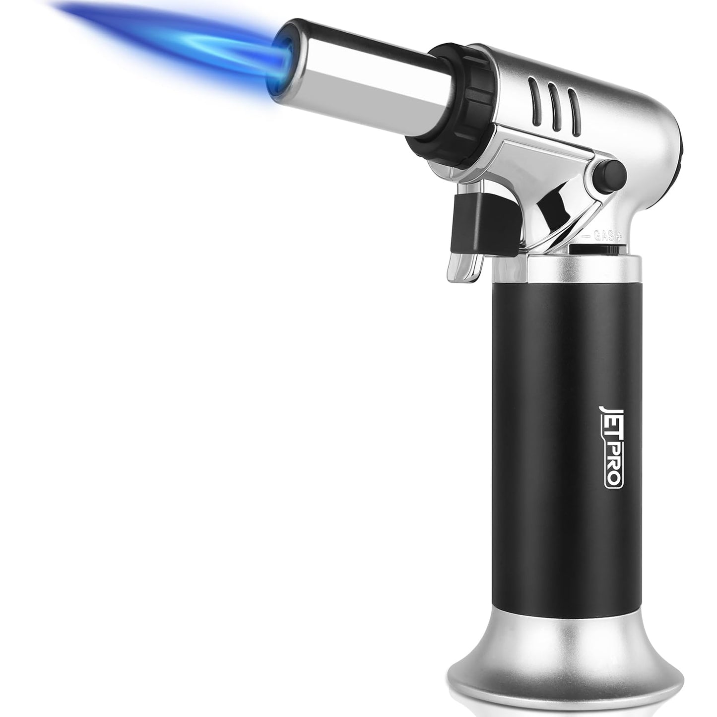 JETPRO Butane Torch Lighter Refillable with Adjustable Flame Kitchen Torch for Creme Brulee Baking BBQ Cooking Soldering One Hand Operation with Fuel Window Safety Lock (Butane Gas Not Included)