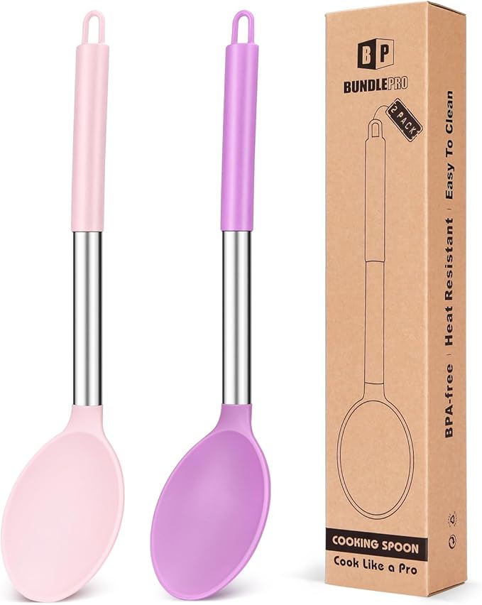 BUNDLEPRO Silicone Cooking Spoons for Nonstick Cookware, 2 Pack