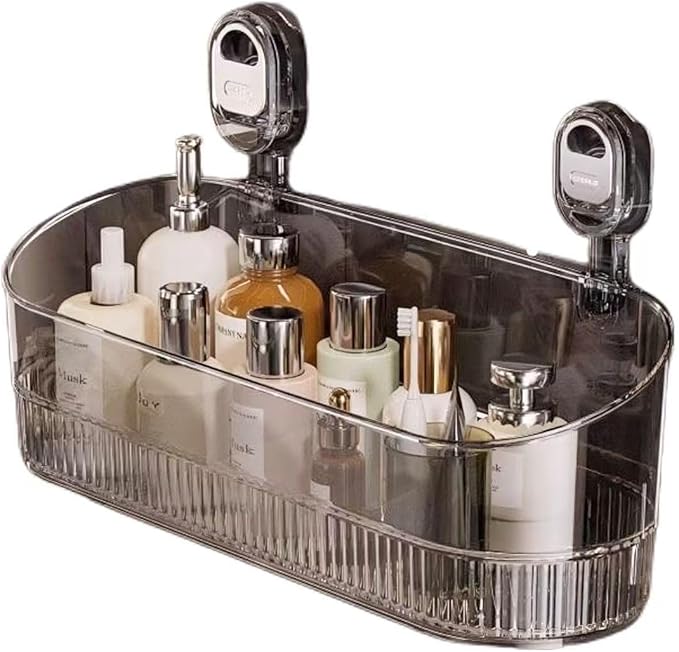 Clear Bathroom Shower Caddy, Wall Mount Storage Shelf with Suction Cups,Bathroom Storage Shelf 12.7x4.5x3.5 inchesLoad-bearing capacity: 22Ib 1piece (Gray transparent)