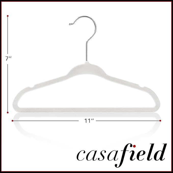 Casafield 100 Velvet Baby Hangers - 11" Size for Infant & Toddler Clothes - Ivory