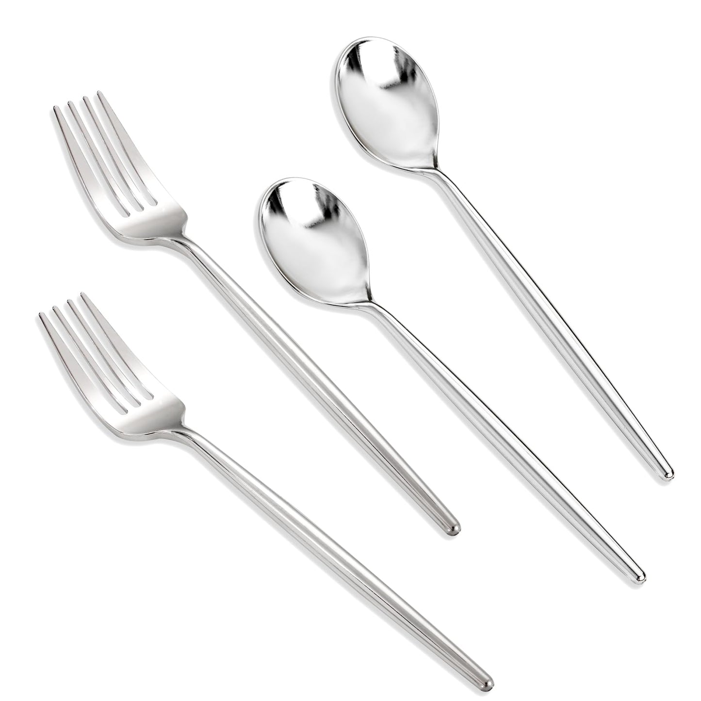 SUT 100PCS Gold Plastic Forks and Spoons Heavy Duty Set, 100 Count, Gold Disposable Flatware, 50 Forks, 50 Spoons for Party