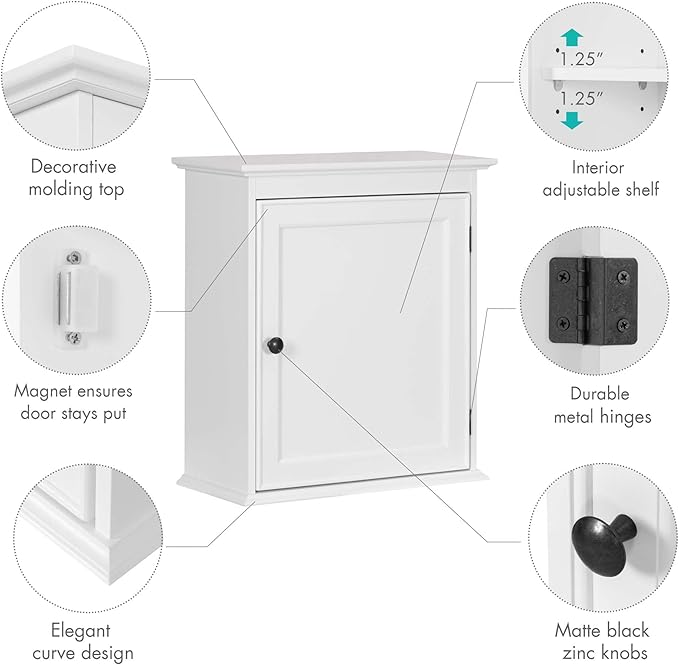 Spirich Small Bathroom Wall Cabinet, Wall Mounted Storage Cabinet, Medicine Cabinet Organizer for Bathroom, Kitchen, Living Room, White