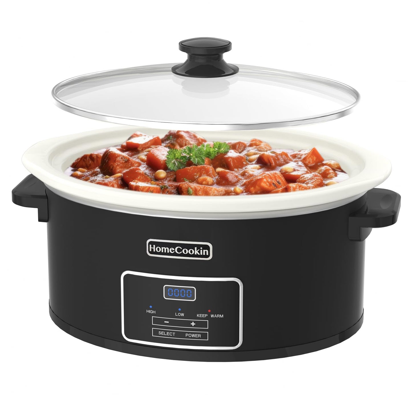 HOMECOOKIN 7 Quart Slow Cooker Oval Manual Pot Food Warmer with 3 Cooking Settings, Black Stainless Steel
