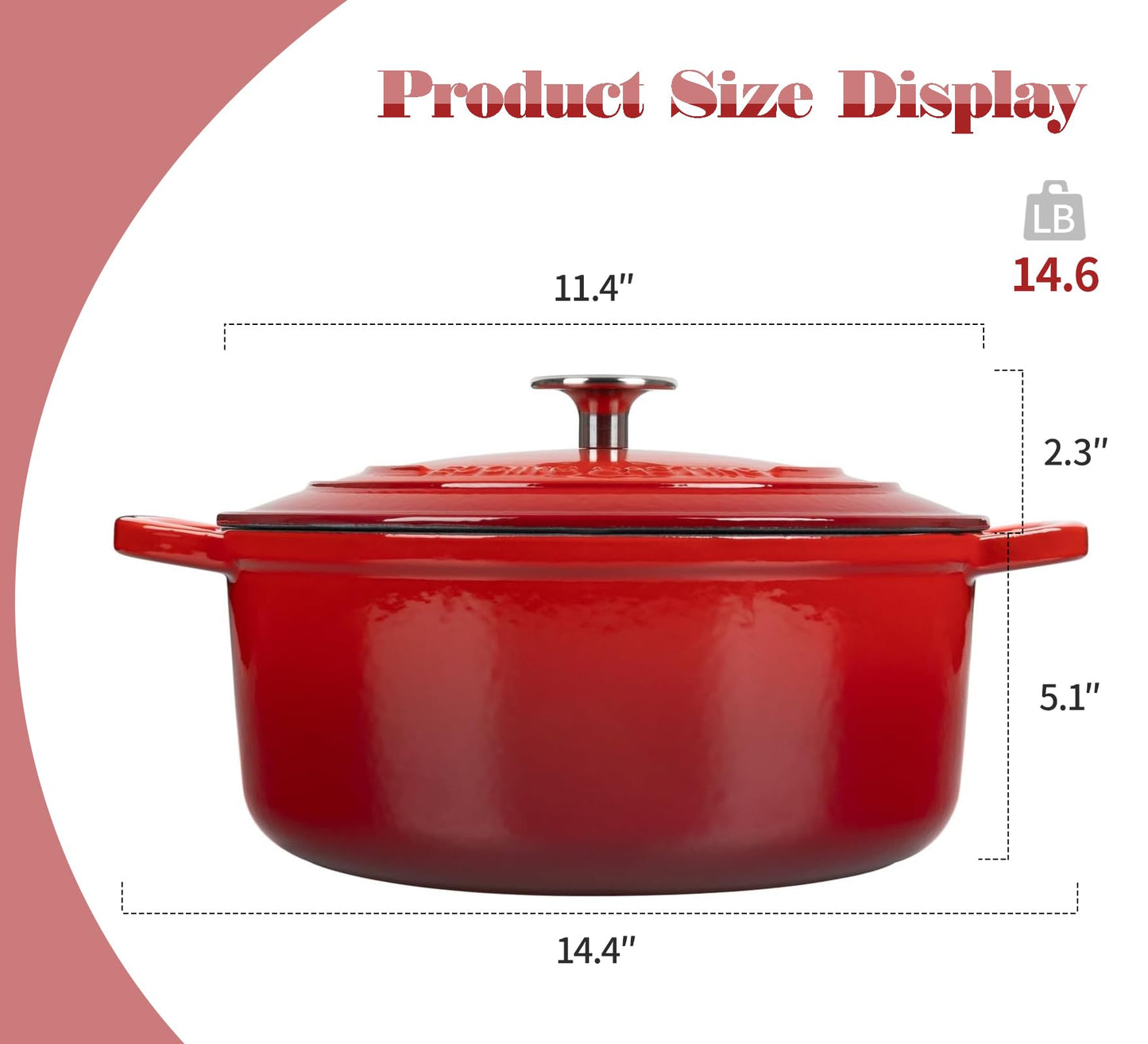 EDGING CASTING Enameled Cast Iron Dutch Oven, 5.5 Quart, Round Dutch Ovens Pot with Dual Handle for Bread Baking, Dutch Ovens with Lid, Bread Oven, Red