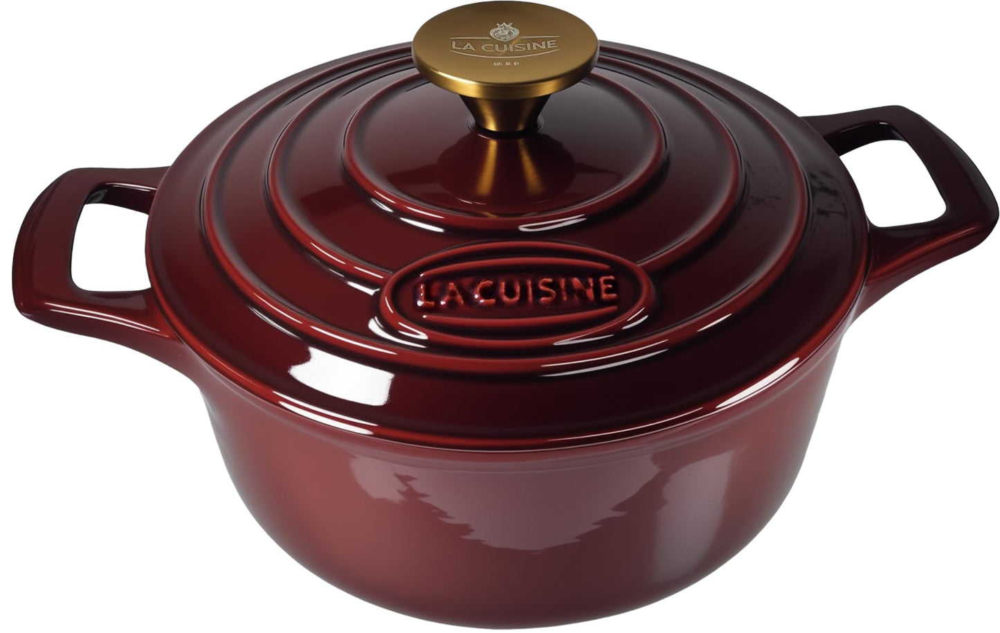 La Cuisine Enameled Cast Iron Dutch Oven Casserole Pot with Golden handle for Lid, Internal Matte Black Enamel Coating, 6.5 QT 11" / 28cm Ø, Oven-Safe 550°F/276°C, Cranberry