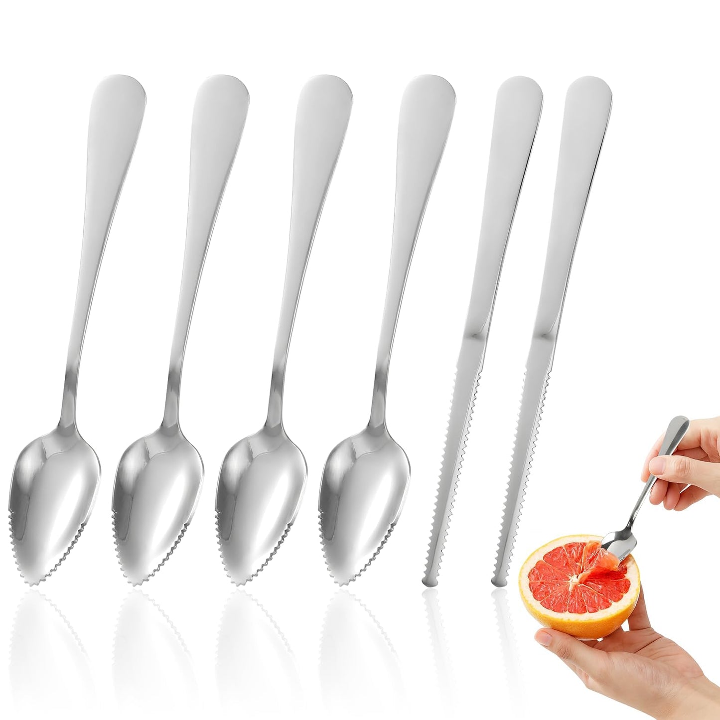 Grapefruit Spoon & Knife Set,Stainless Steel Grapefruit Spoon Utensil With Serrated Edge,Silver Kitchen Tool,Multi-Use for Citrus, Kiwi,Dessert, Avocado & More (3 PCS)