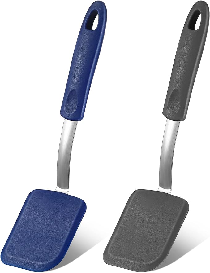 Yetene 2 Pcs Mini Silicone Cookie Brownie Spatula,Solid Flat,Black, Grey