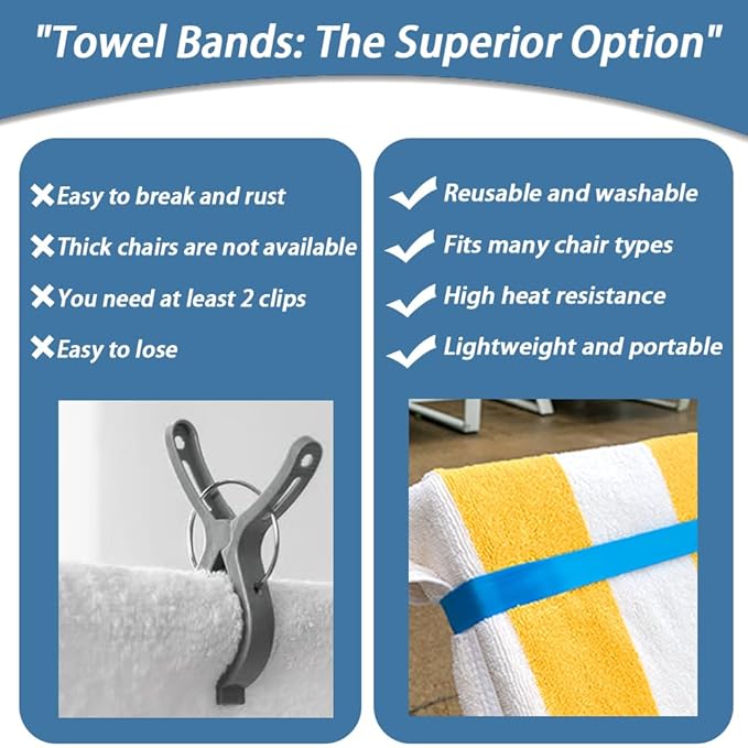 Towel Bands for Cruise & Beach Chairs - Cruise & Beach Pool Chairs Ship Essentials - Must Haves Alternative to Beach Towel Clips - Vacation Towel Bands Accessory Gifts - Thicken Towel Bands 8 PCS