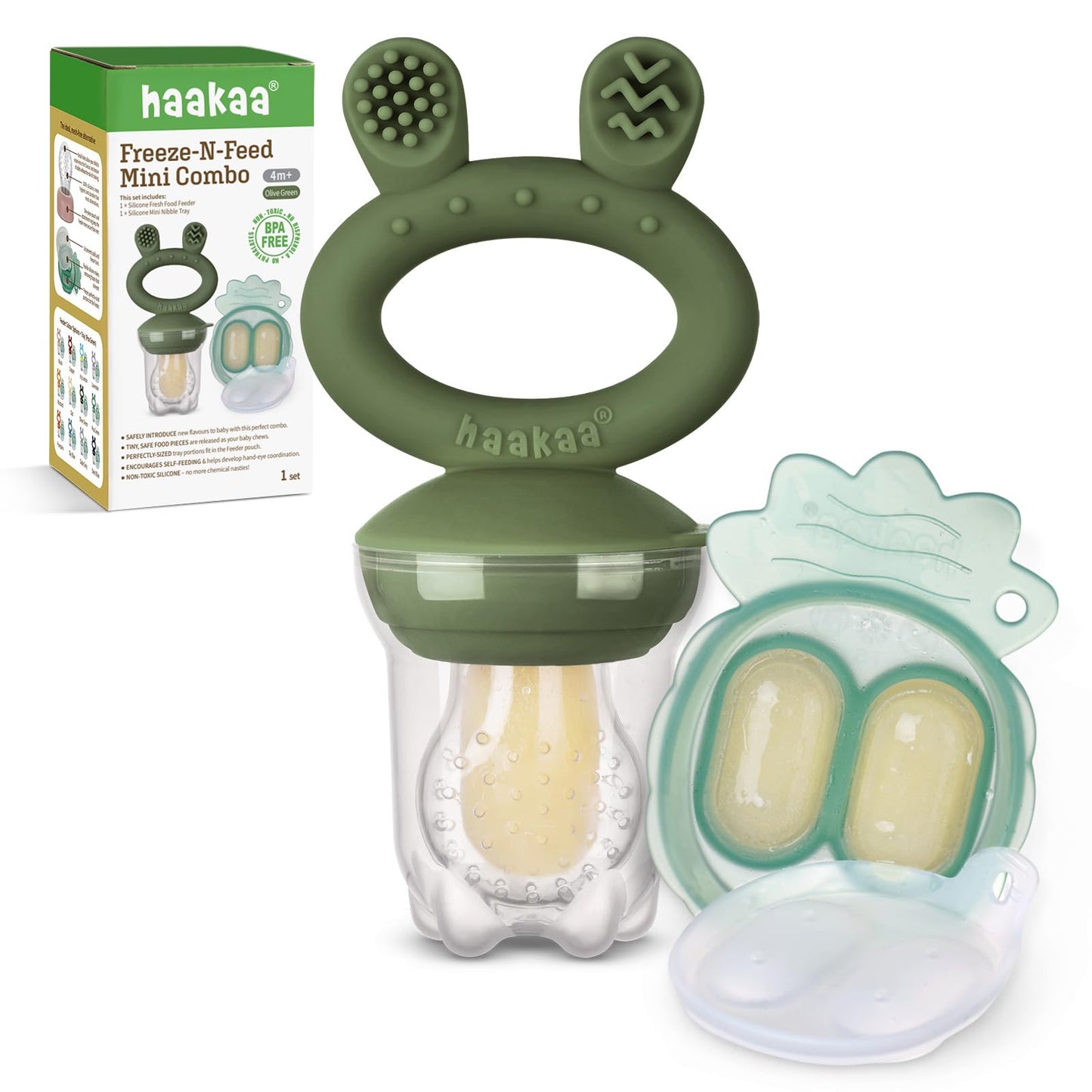 Haakaa Baby Fruit Food Feeder & Mini Freezer Nibble Tray Combo, Breastmilk Popsicle Molds for Baby Cooling Relief, BPA Free Silicone Feeder for Safe Infant Self Feeding, 4 Month+ (Lavender)