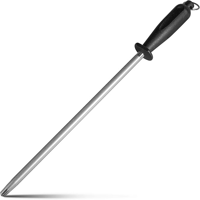 12-Inch Knife Sharpening Rod, Fine Carbon Honing Steel, Black Handle