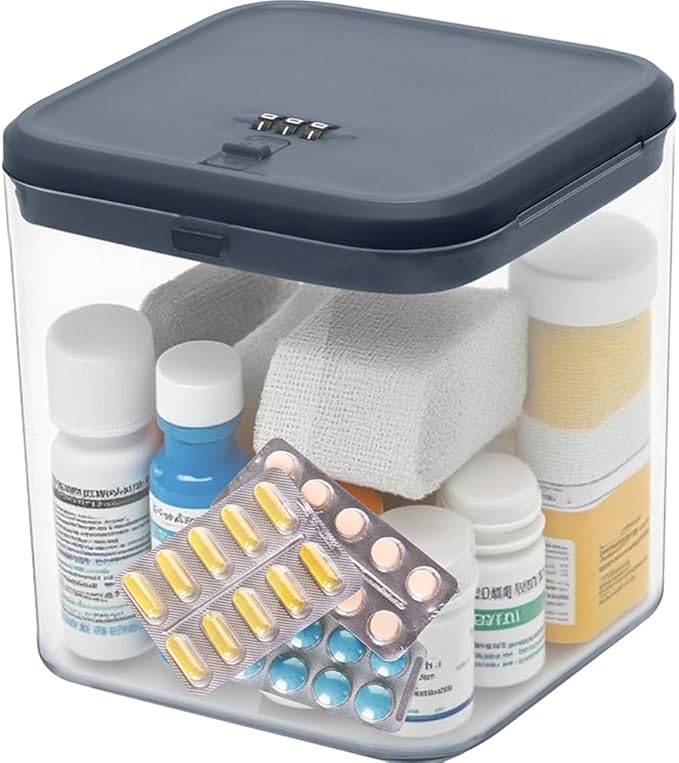EMLTHORYClear Medicine Lock Box with code, Small Food Snack Phone medication Lock Boxes for Personal Items Combination Electronics Organizer,Phone Jail,Gaming Device Lockable Boxes
