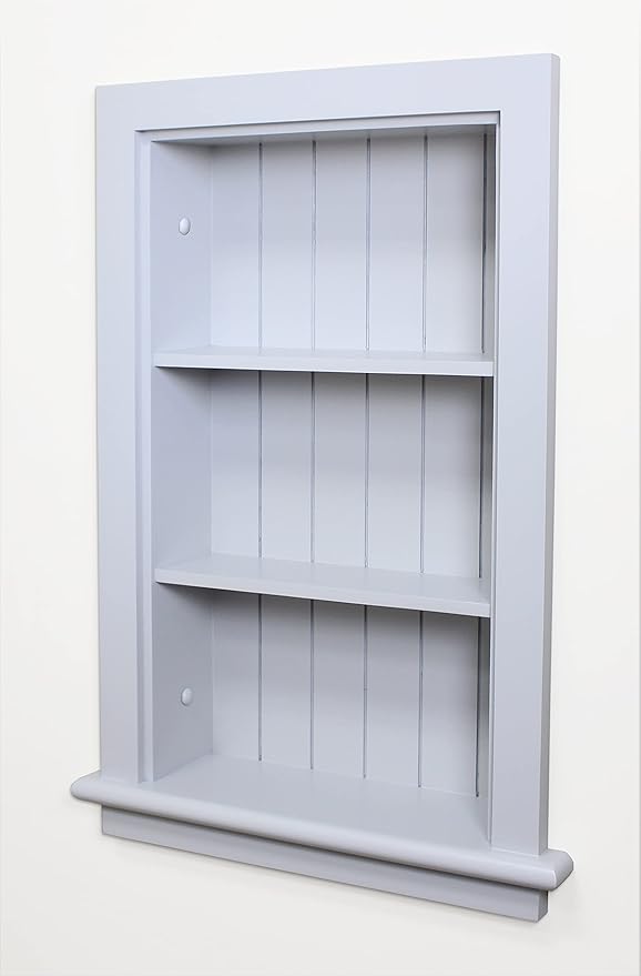 Fox Hollow Furnishings 14x24 Aiden Recessed Wall Niche Medicine Cabinet Replacement, in The Wall Bathroom Cabinet Insert Shelf/Shelves, Made in North America, Real Wood, NO MDF, Beadboard, Light Gray