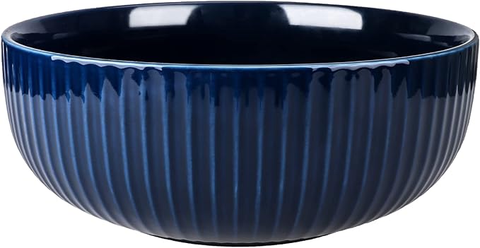 UUEMB 95oz Extra Large Ceramic Salad Bowl, Navy Blue Dishwasher Safe