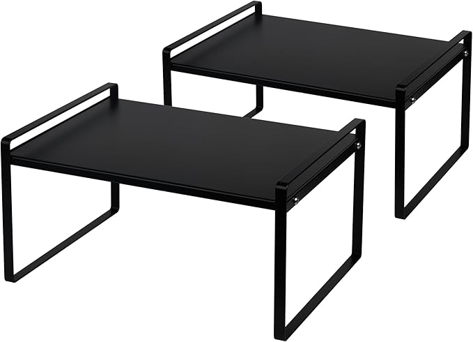 Nxconsu Stackable Cabinet Shelf Organizer 2 Pack, Wide Black