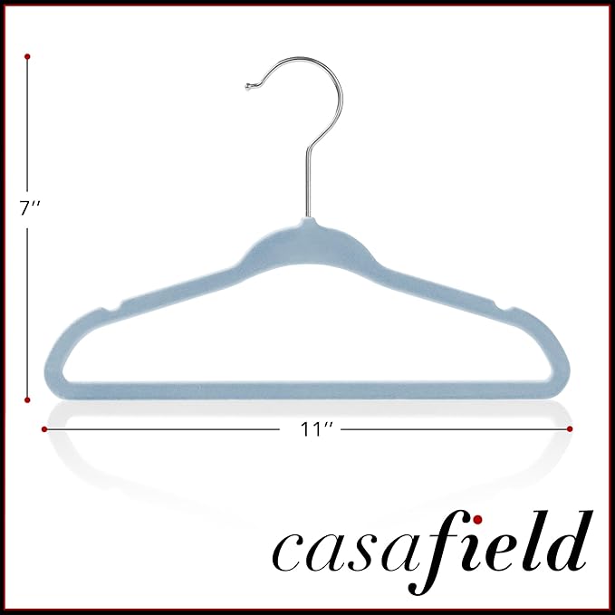 Casafield 100 Velvet Baby Hangers - 11" Size for Infant & Toddler Clothes - Light Blue