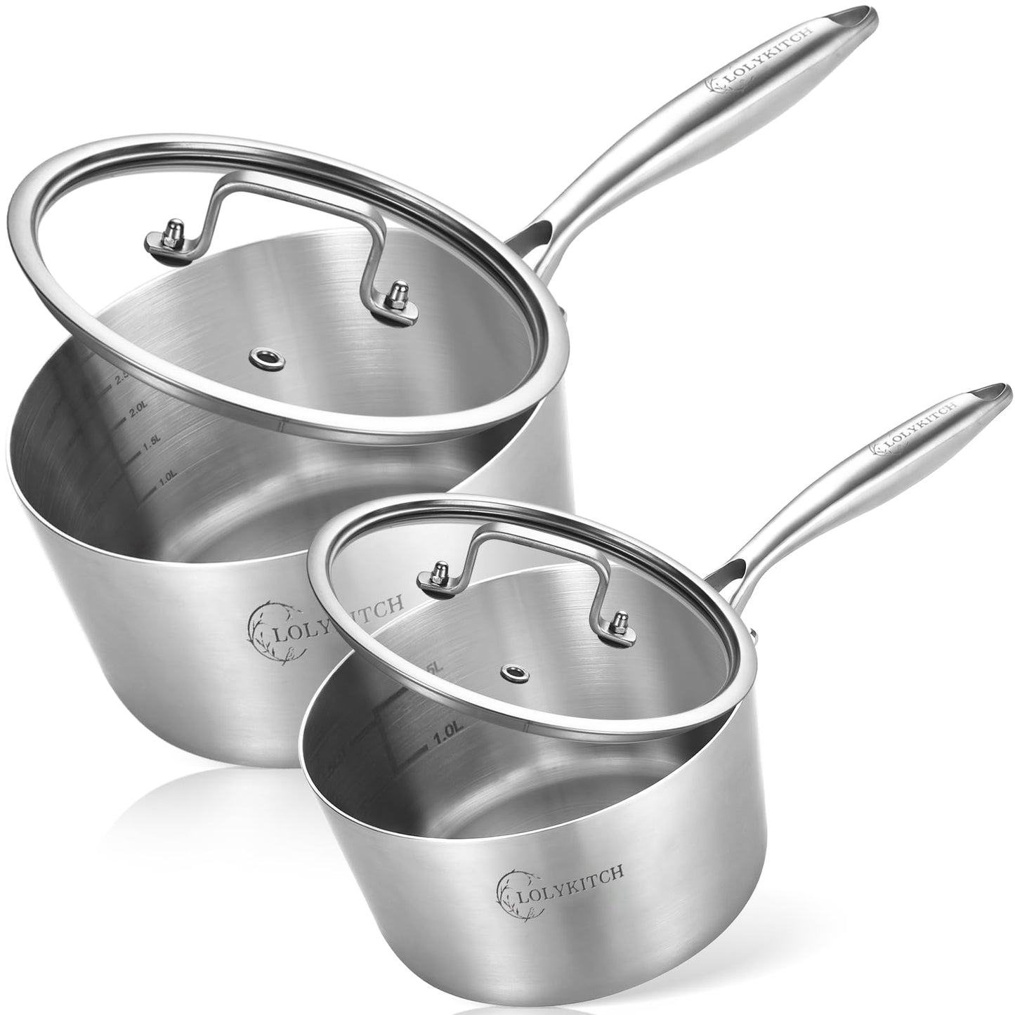 LOLYKITCH 1 & 2 & 3QT Stainless Steel Saucepan Set with Glass Lids