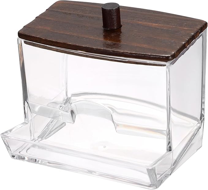 Hipiwe Clear Acrylic Qtip Holder Apothecary Jar with Wood Lid Cotton Ball and Swab Organizer Bathroom Accessories Canister Paperclip Organizer for Cotton Round Pads, Floss Picks