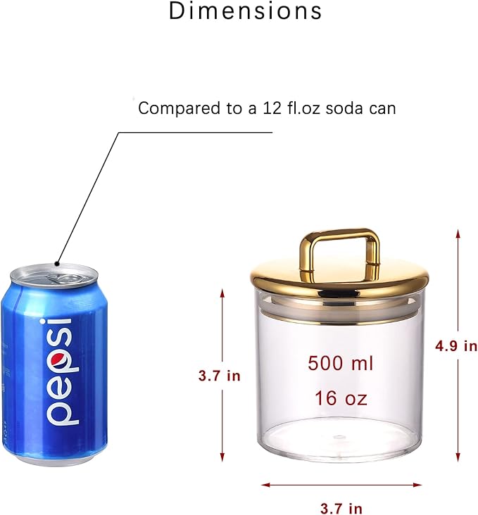 2 Pack 16 oz Small Acrylic Storage Apothecary Jar with Gold Airtight Lid | Bathroom Vanity Organizer Containers | Ideal Decorative Canisters for Shells, Bath Salt, Cotton Swabs, Cotton Ball