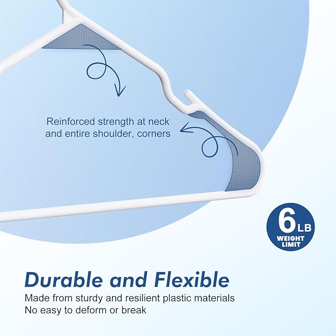 HOUSE DAY Plastic Hangers 20 Pack - White Clothes Hangers with Non-Slip Shoulder Grooves, Durable and Sturdy T-Shirt, Dress, Coat Hanger, Space Saving Design Perfect for Closet Organizers and Storage