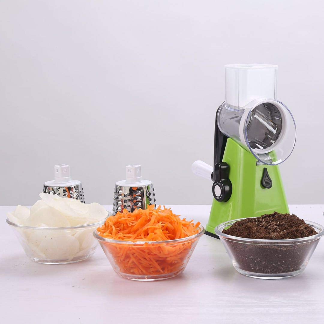 NILICAN Manual Rotary Cheese Grater, Potato Slicer Cutter Hand Crank, Kitchen Mandoline Vegetable Shredder, with 3 Interchangeable Blades (White)