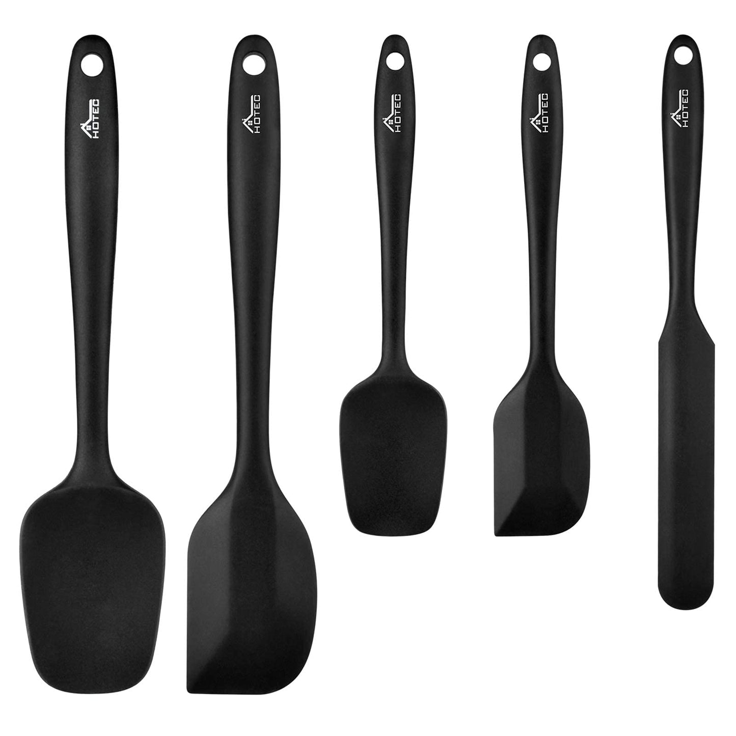 HOTEC 600℉ Heat Resistant BPA-Free Silicone Rubber Spatula Set,Kitchen Cooking Spatulas, Baking, Mixing for Non Stick Cookware, Dishwasher Safe, Set of 5 Aqua Sky