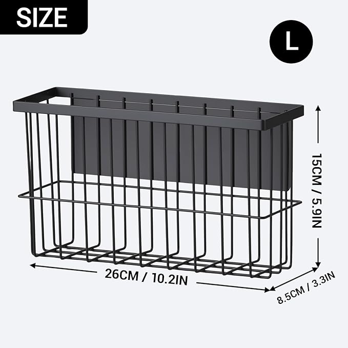 FAMNONE 1 Pcs Magnetic Basket Fridge Dryer Ball Holder for Laundry Room Organization and Storage, Magnetic Lint Bin Home Organization for Laundry Room, Kitchen & Office Class School (Black, L-1pcs)