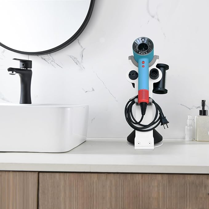 Hair Dryer Stand Holder for Dyson Supersonic Nural, Dyson Blow Dryer Accessory Organizer, Attachments Counter Storage Rack, White