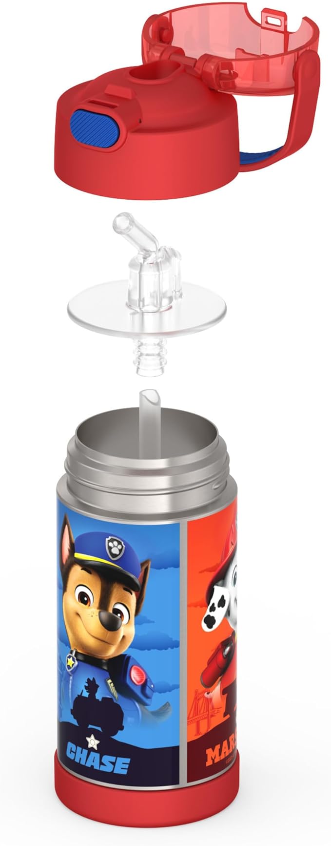 THERMOS FUNTAINER Water Bottle with Straw - 12 Ounce - Kids Stainless Steel Vacuum Insulated Water Bottle with Lid, Paw Patrol