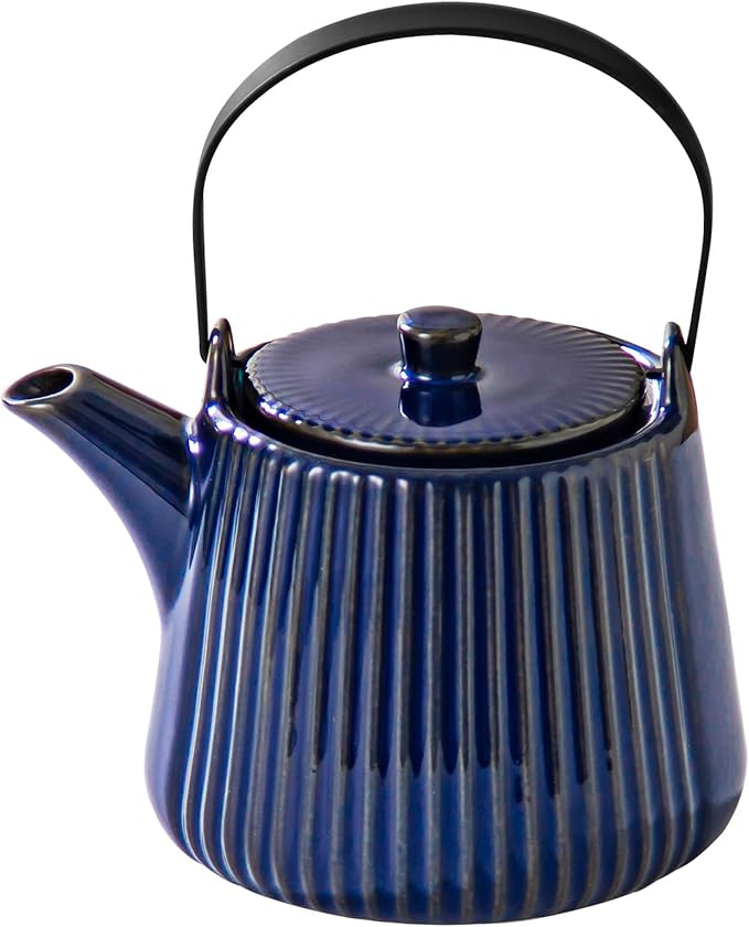 Yundu Ceramic Teapots for Tea, 1000ml/33.8oz Tea Pot with Infusers for Loose Tea, Striped Tea Pot with Removable Tea Infuser - Reactive Pueple