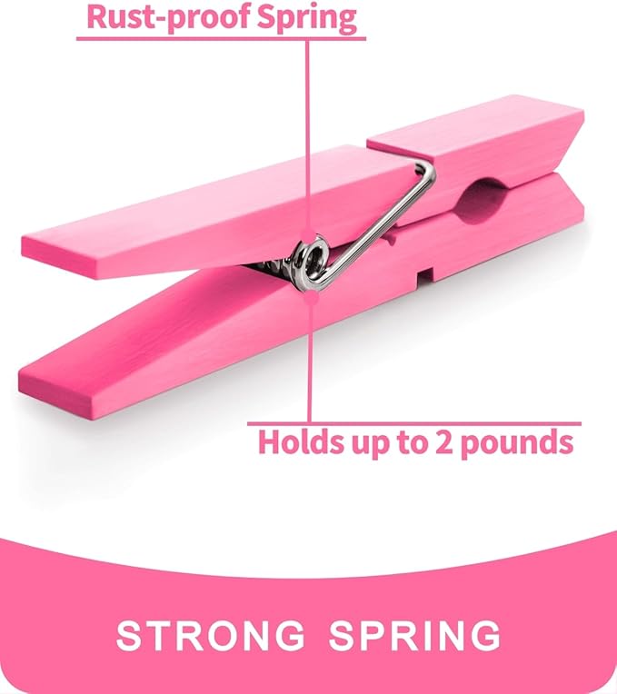 Pink Clothes Pins for Baby Shower 2.9" 50 Pack (Colored Clothespins Cheer Pin for Backpacks Decorations Team Games Decorative Crafts Pegs Photos Pictures Decoration Clip Clothing Hanging Closepins)