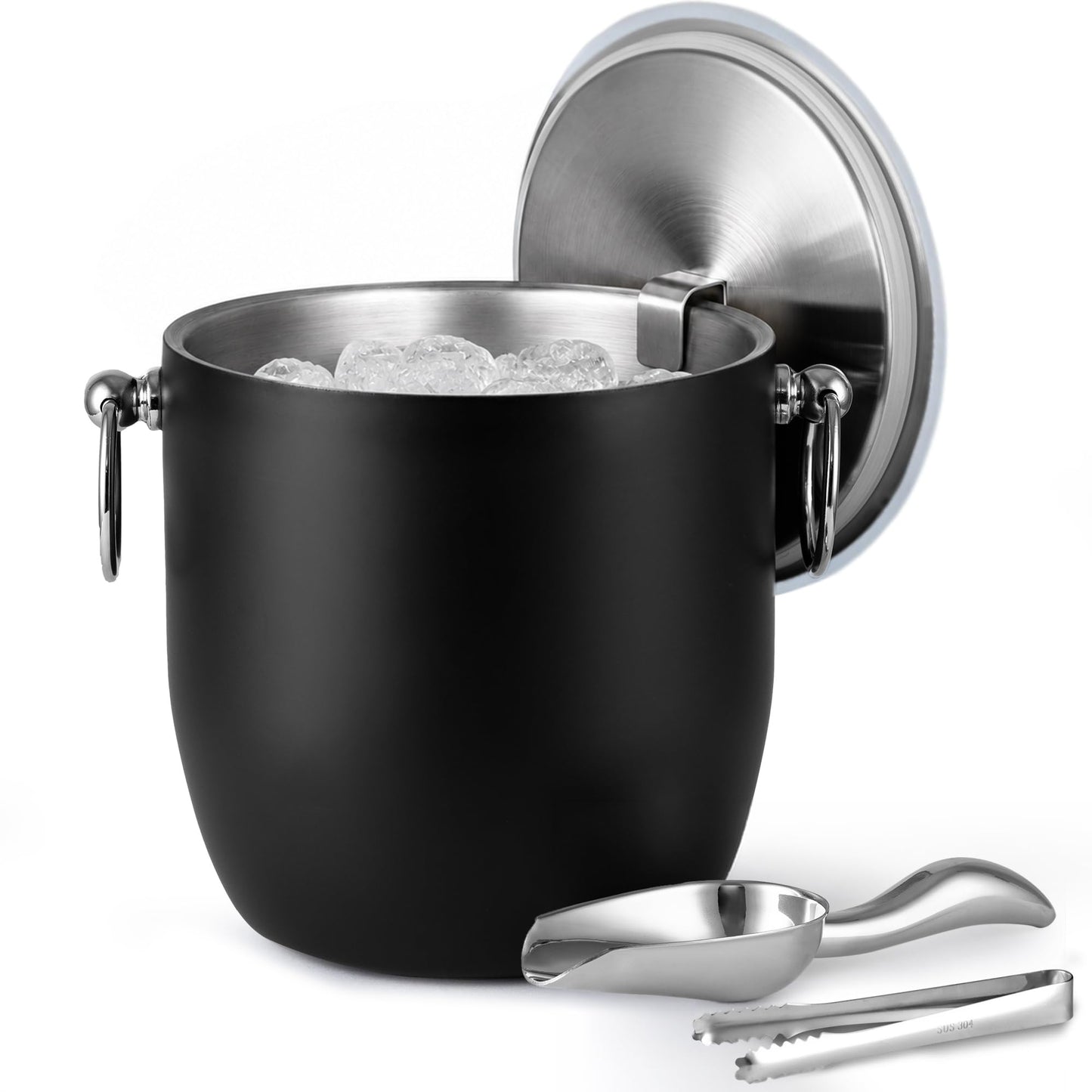 Insulated Ice Bucket, 3L Double Wall Stainless Steel Ice Bucket