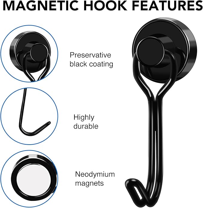 LOVIMAG Hooks, 30lbs+ Magnetic Magnet Hook 2026 Cruise Cabin Ship Essentials Heavy Duty Strong Refrigerator Fridge Hanging for Classroom Beach Vacation Kitchen Grills Home Mug Hanger (6 Pack)