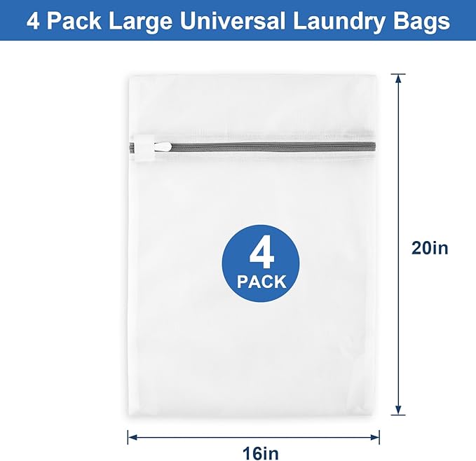 4 Pack Mesh Laundry Bags for Delicates, Laundry Bags Mesh Wash Bags (4x Large), Lingerie Bags for Washing Delicates, Garment Bag for Washing Machine