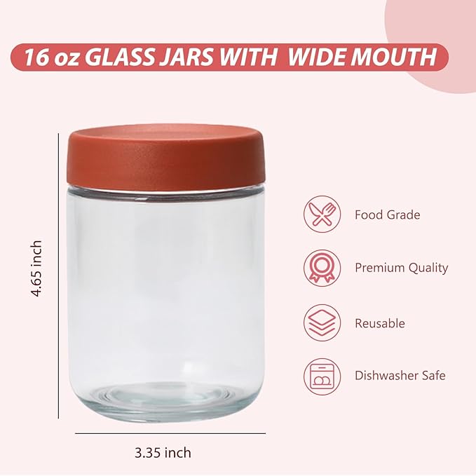Overnight Oats Containers with Lids 16 oz Glass Jars Glass Mason Jars with Airtight Lids, Perfect for Oats, Yogurt, Chia Pudding (12)