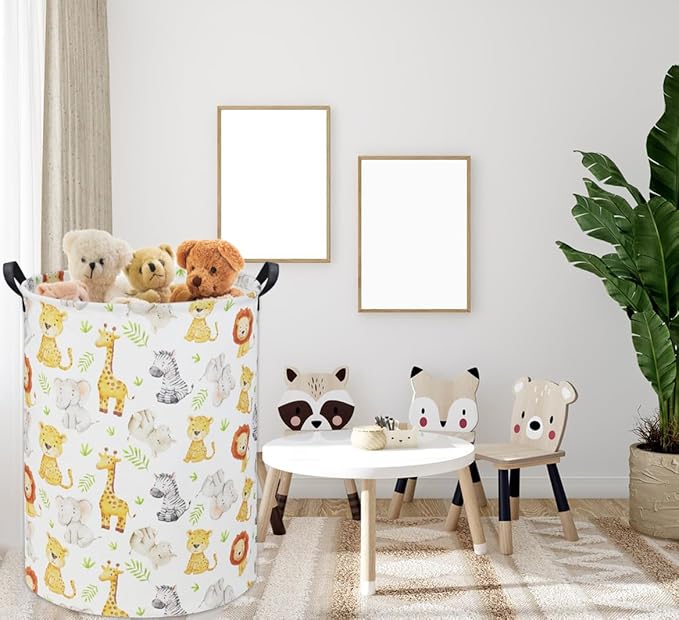 HIYAGON Woodland Baby Laundry Basket Animal Baby Hamper for Nursery Girl Kids Hamper Cute Kids Toys Storage Bin Organizer Animal Nursery Decor for Home(Green Animal)
