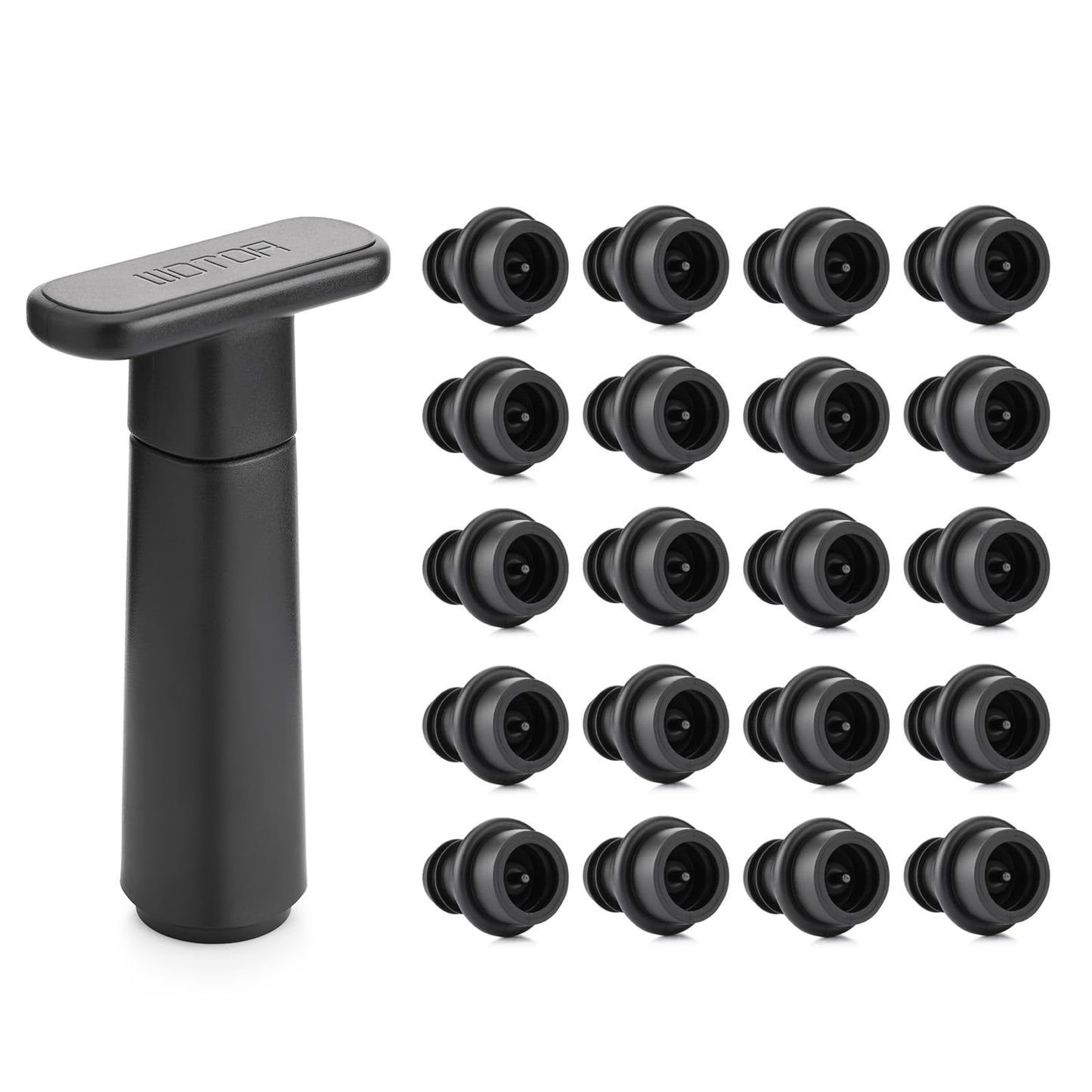 WOTOR Wine Saver Vacuum Pump with 20 Stoppers, Wine Preserver, Black