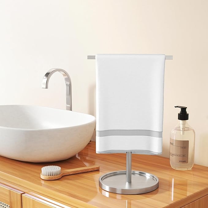 Hand Towel Holder Stand, Countertop Hand Towel Stand for Bathroom Kitchen, T-Shape Adjustable Hand Towel Holder, Brushed Nickel