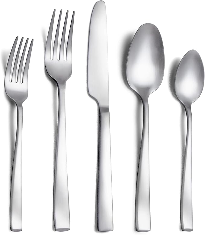 Matte Black Silverware Set, EIUBUIE 40-Piece Premium Stainless Steel Black Cutlery Set for 8, Matte Flatware Sets, Kitchen Utensils Sets Include Forks Spoons Knives