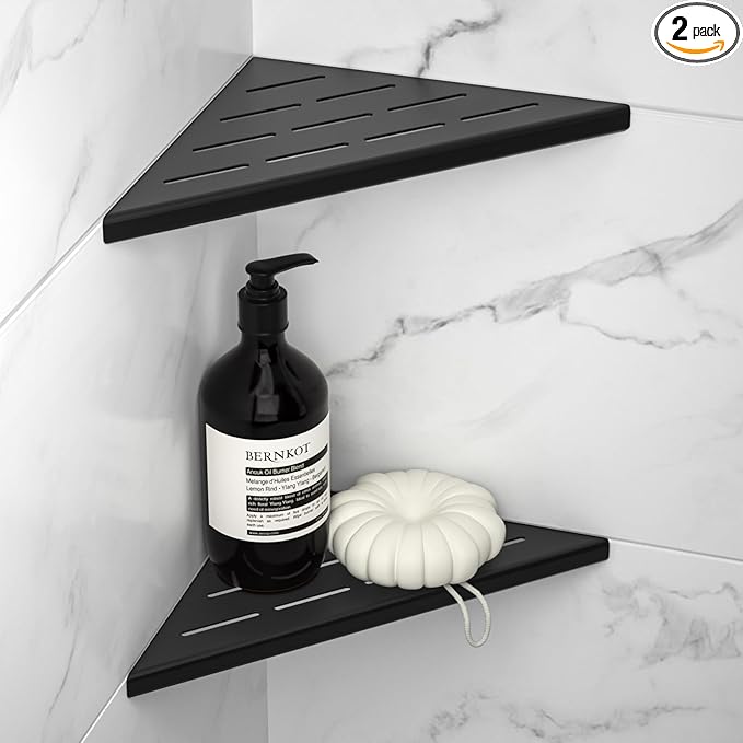 8'' Corner Shower Shelf 2PCS, 304 Stainless Steel Bathroom Shelves for Tiled Wall, Grout in Shelf Rack (8'', Black)
