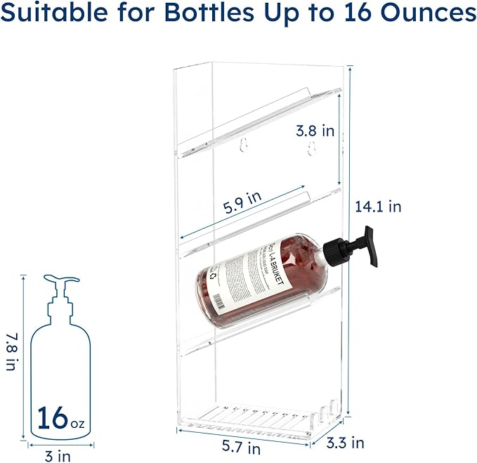 AITEE Acrylic Bathroom Organizer Shower Caddy, Clear Shampoo Holder Wall Mounted with Suction Cup, No Drilling and Rustproof, Sturdy and Durable - One Shelf
