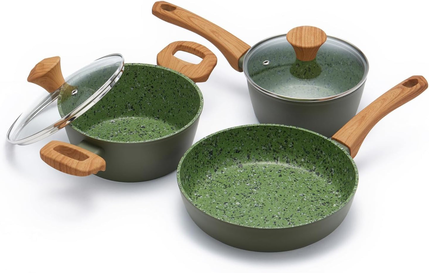 Jovire 3-Piece Nonstick Set | 9.25" Pan + 1.4/2.2QT Pots | PFAS-Free, Green