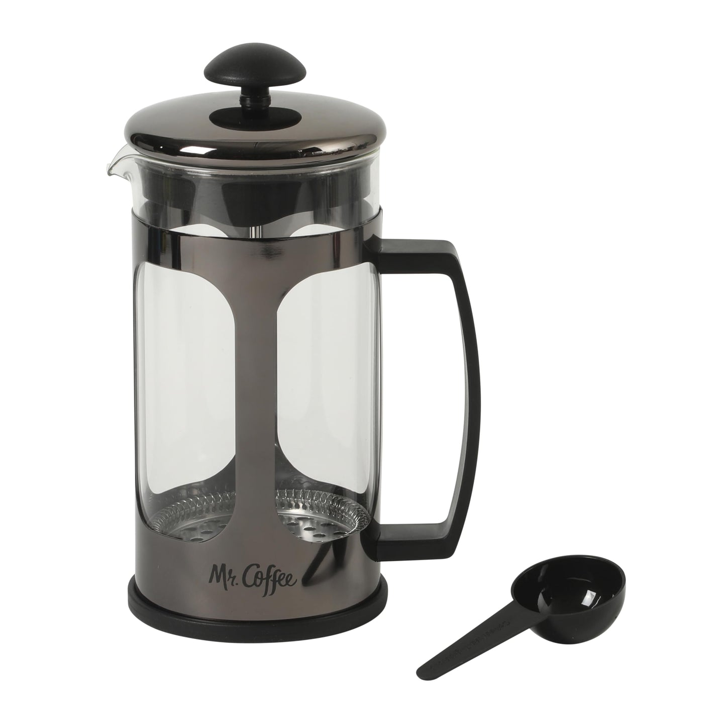 Mr. Coffee Daily Brew French Press Coffee Maker, 30-Ounce Glass Carafe with High Heat Resistant Durable Borasilicate Glass & Copper Metal Frame and Plunger, Includes Coffee Scoop