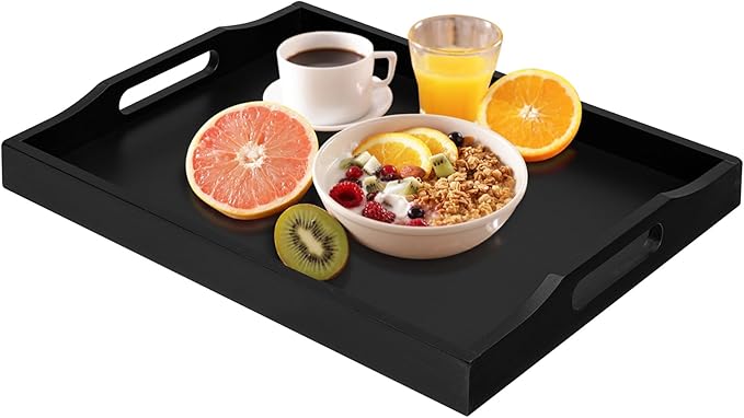 RRX Bamboo Food Serving Tray with Handles,Breakfast Bed Tray (White)