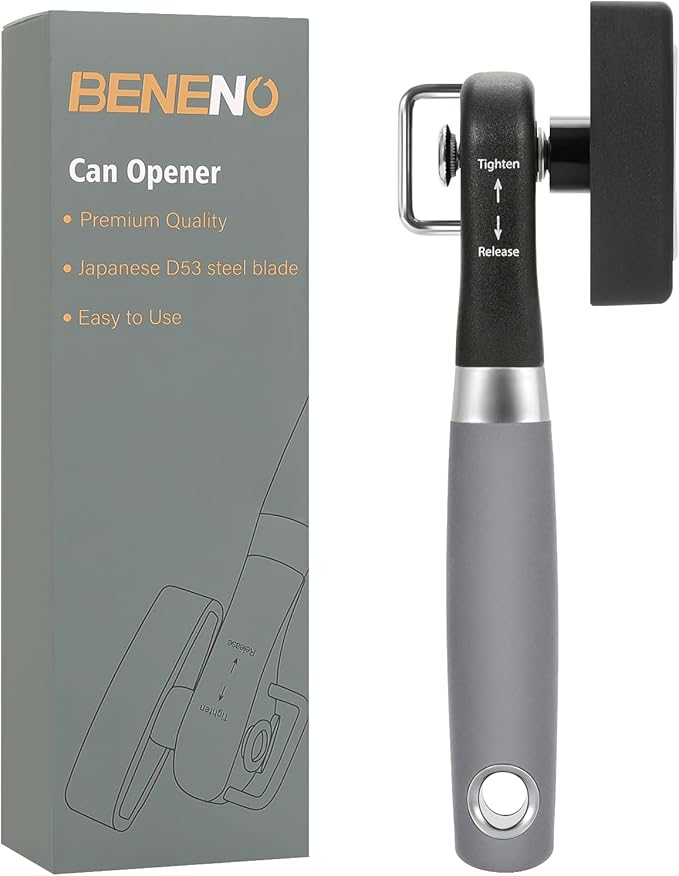 Beneno Can Opener, Manual Side Safe Cut Can Opener Smooth Edge, Black