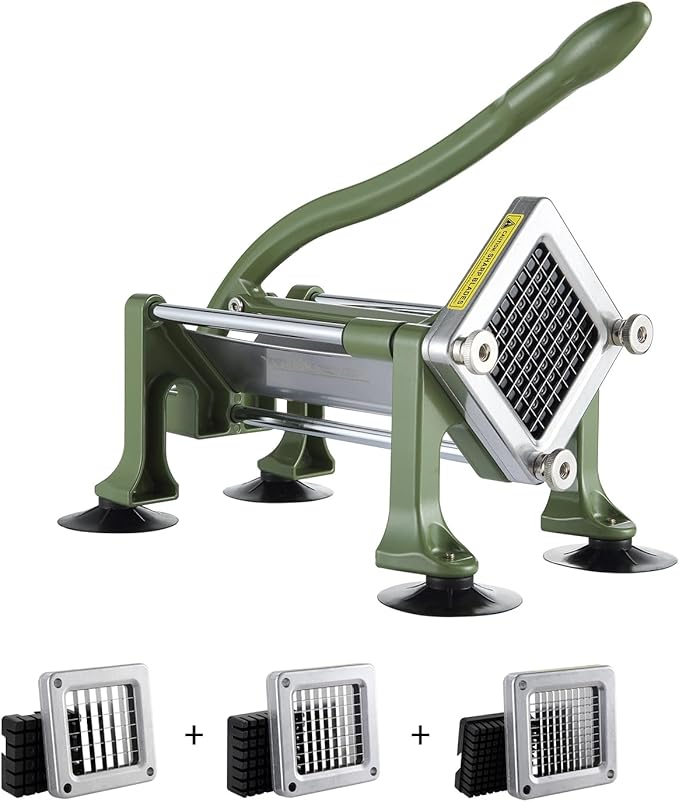 VEVOR French Fry Cutter, Potato Slicer with 1/2-Inch and 3/8-Inch Stainless Steel Blades, Manual Potato Cutter Chopper with Suction Cups, Great for Potato, French Fries, Cucumber, Vegetables, Carrot