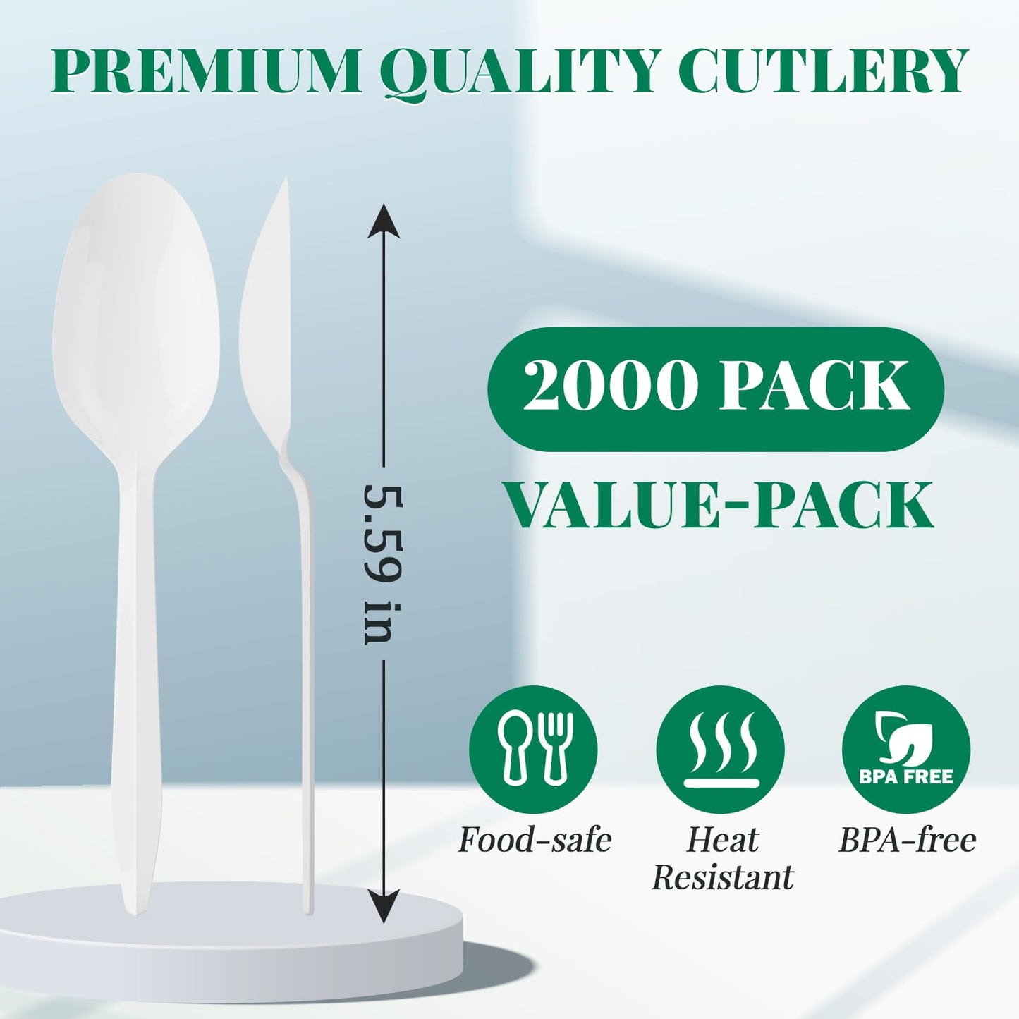 FOCUSLINE 2000 Pack White Plastic Spoons Bulk, Heat Resistant Teaspoons